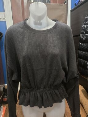 Zara Dark Gray Cinched Ribbed Lonsg Sleeve Top, Small